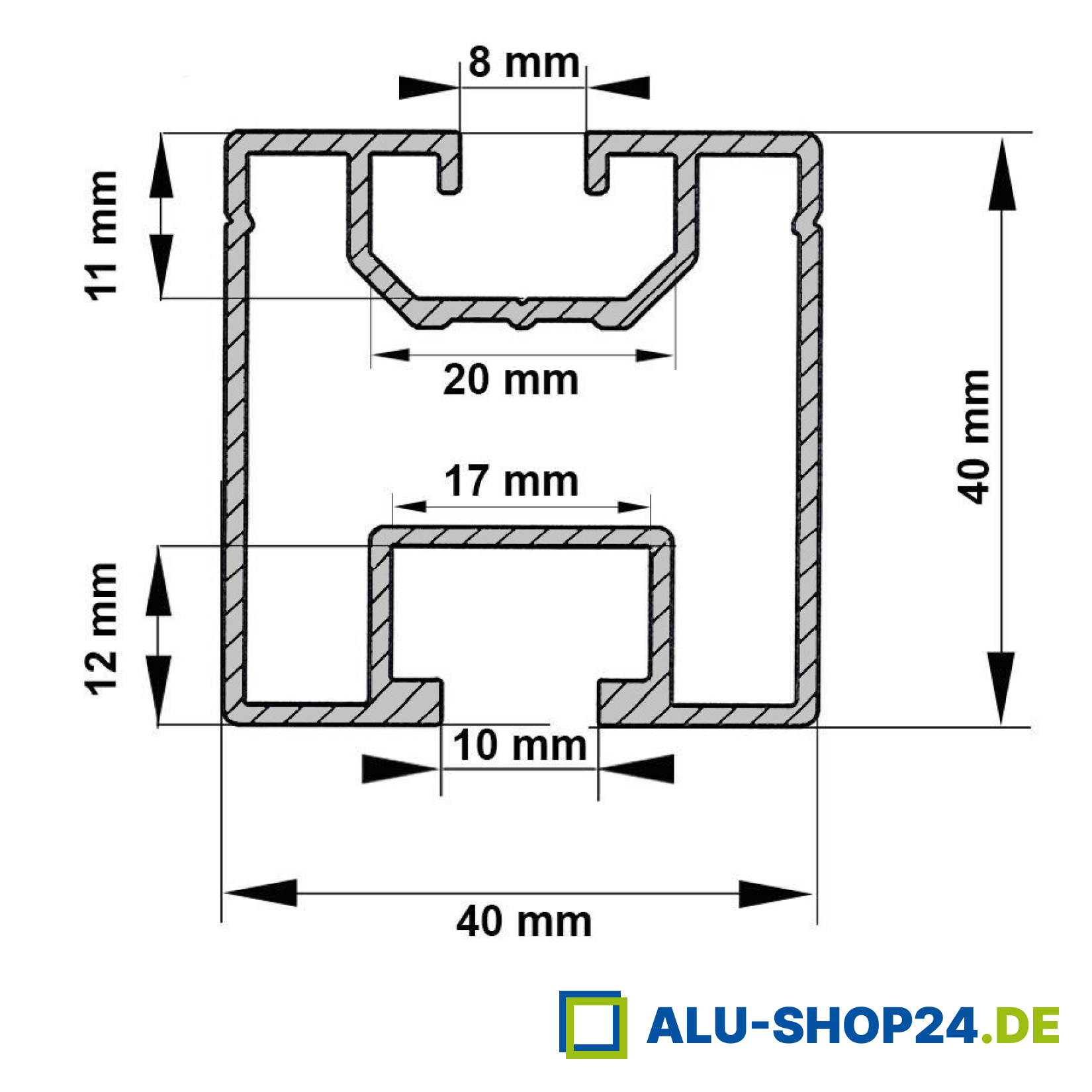 Alu PV-Profil BV Nut 8 & Nut 10 Solarnutenstein 40x40mm 2000mm Alu PV-Profil BV Nut 8 & Nut 10 Solarnutenstein 40x40mm 2000mm